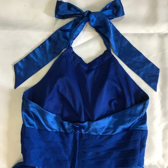 Roberta Satin Blue Short Halter Dress - Picture 4 of 6